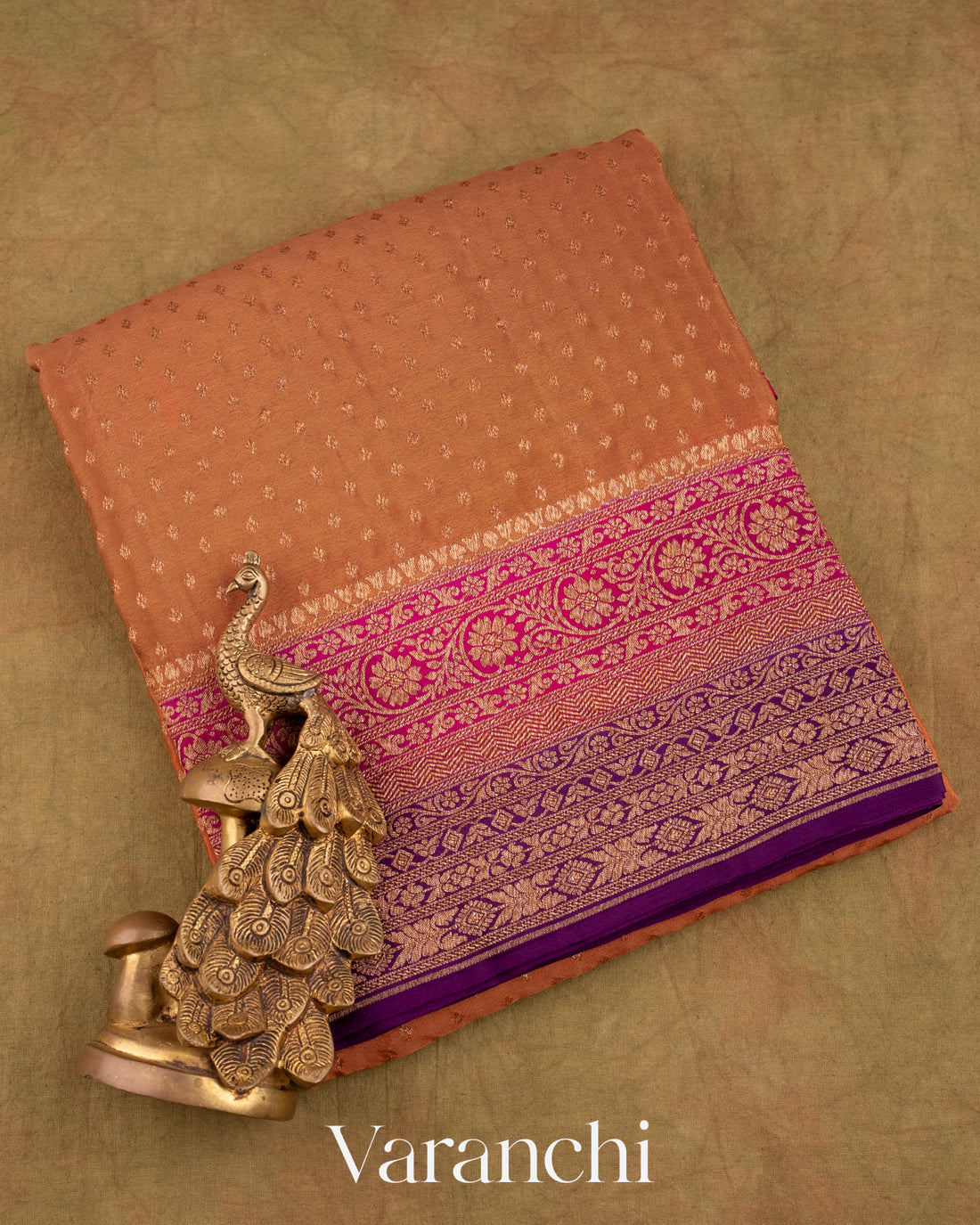 Mustard Orange Pure Crepe Silk Handloom Saree