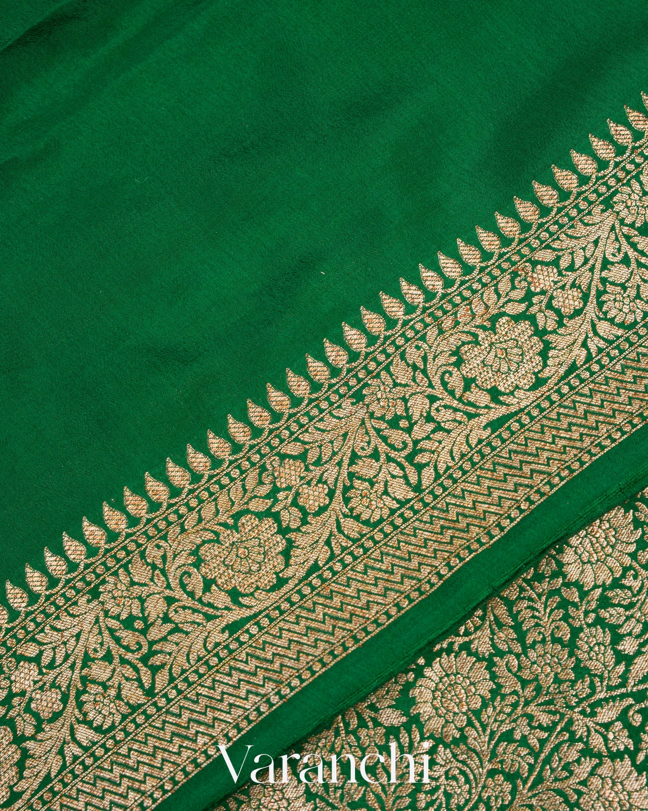 Dark Green Heavy Brocade Pure Crepe Silk Handloom Saree