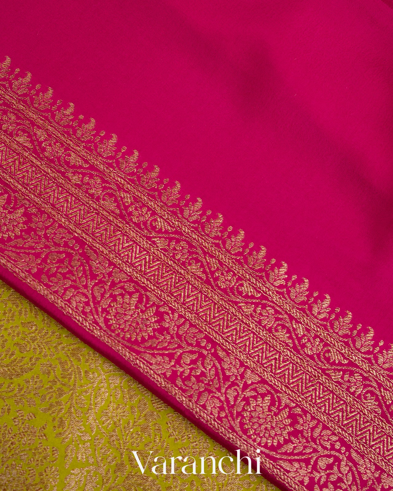 Lime Green Pure Crepe Silk Handloom Saree