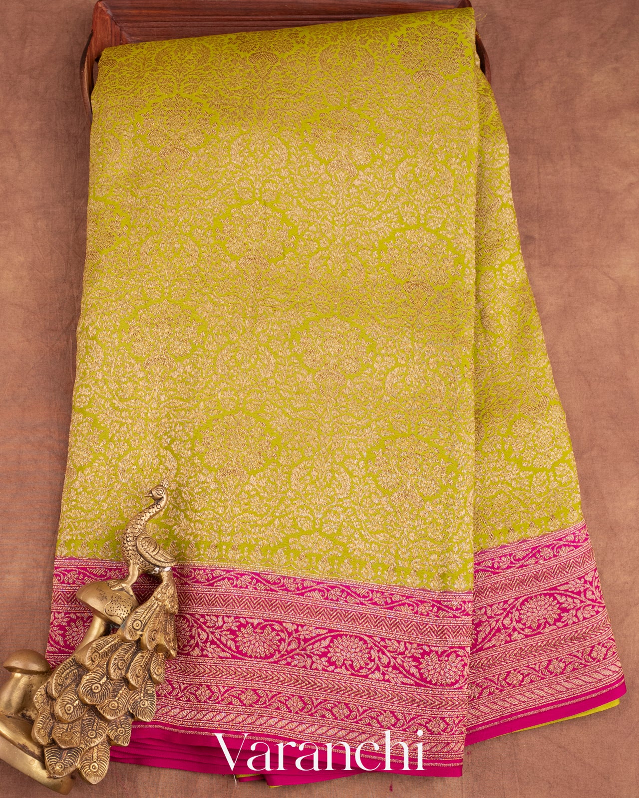 Lime Green Pure Crepe Silk Handloom Saree