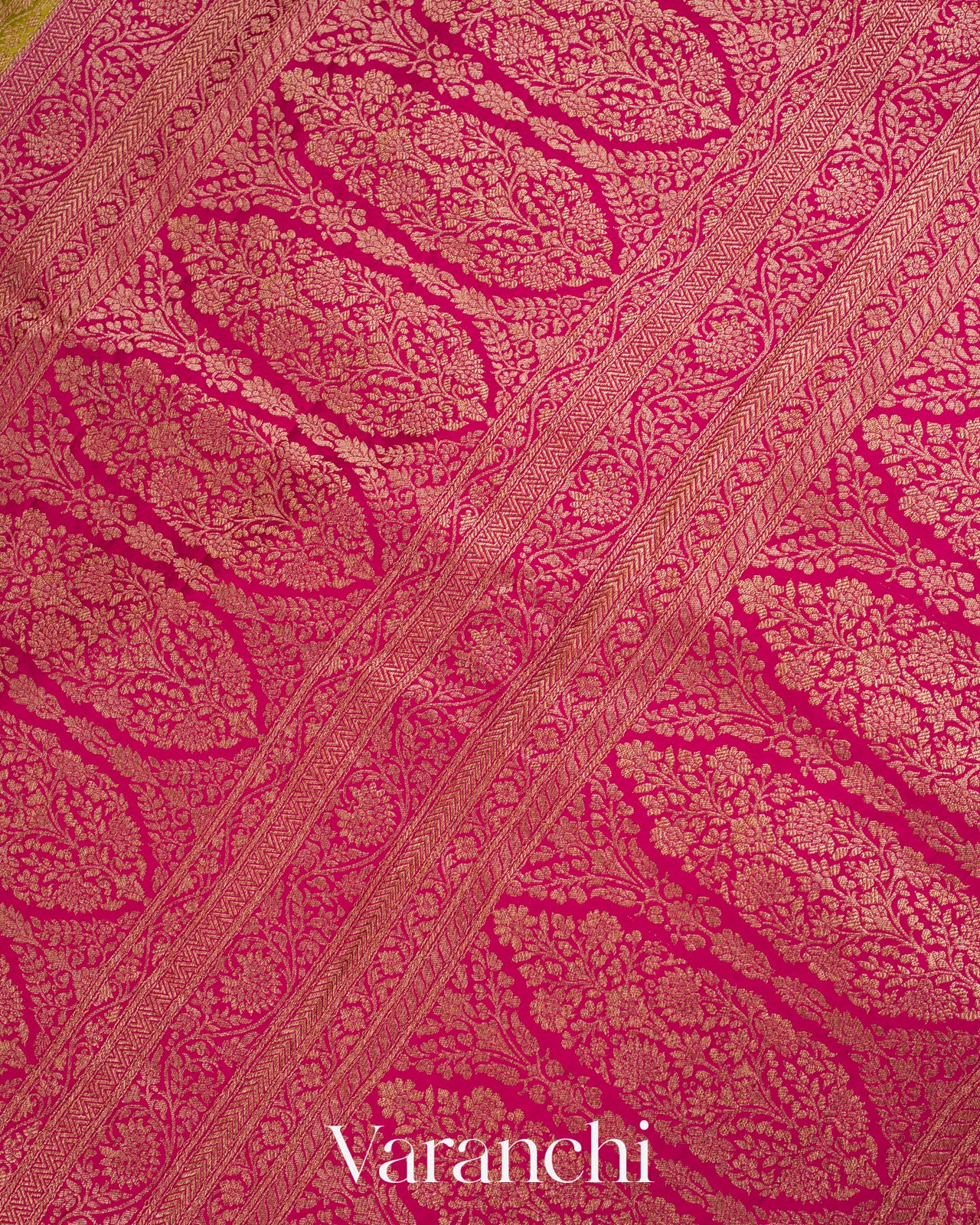 Lime Green Pure Crepe Silk Handloom Saree