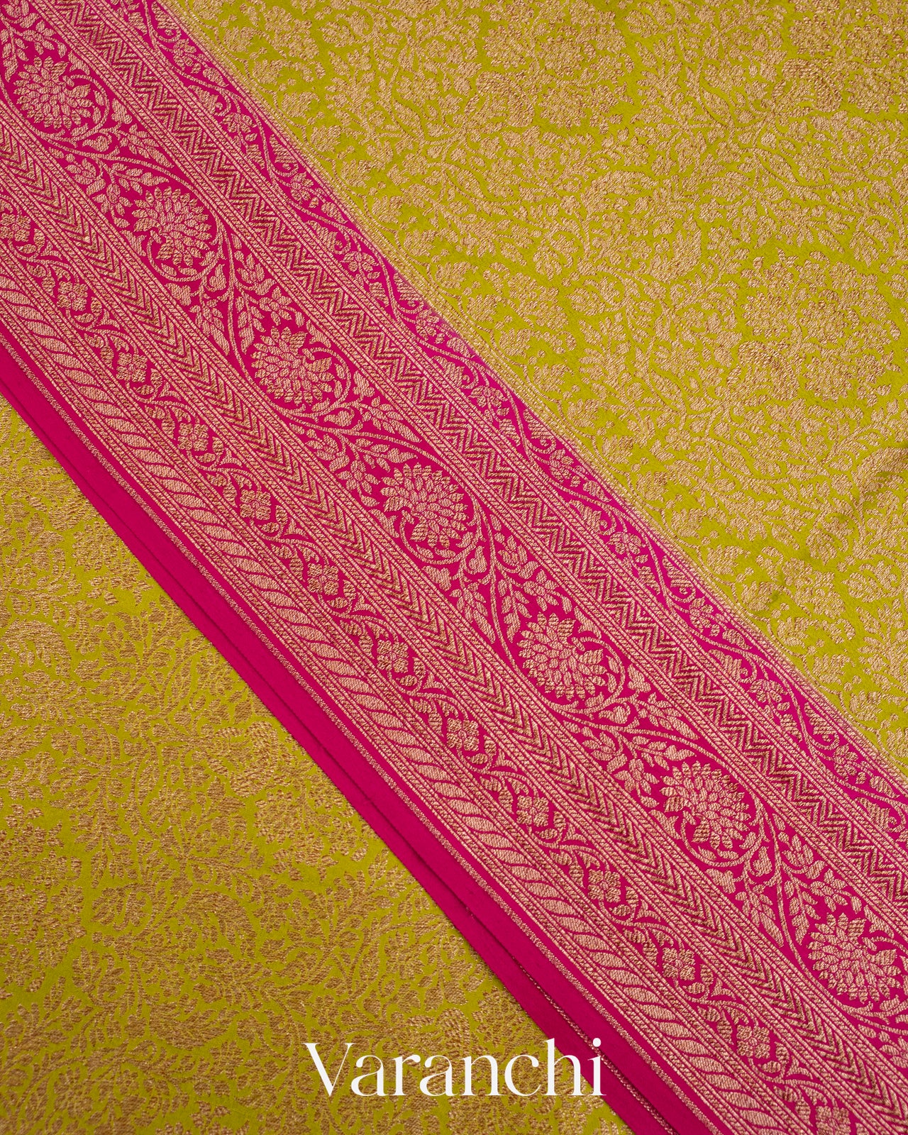 Lime Green Pure Crepe Silk Handloom Saree