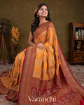 Pumpkin Yellow Pure Crepe Silk Handloom Saree