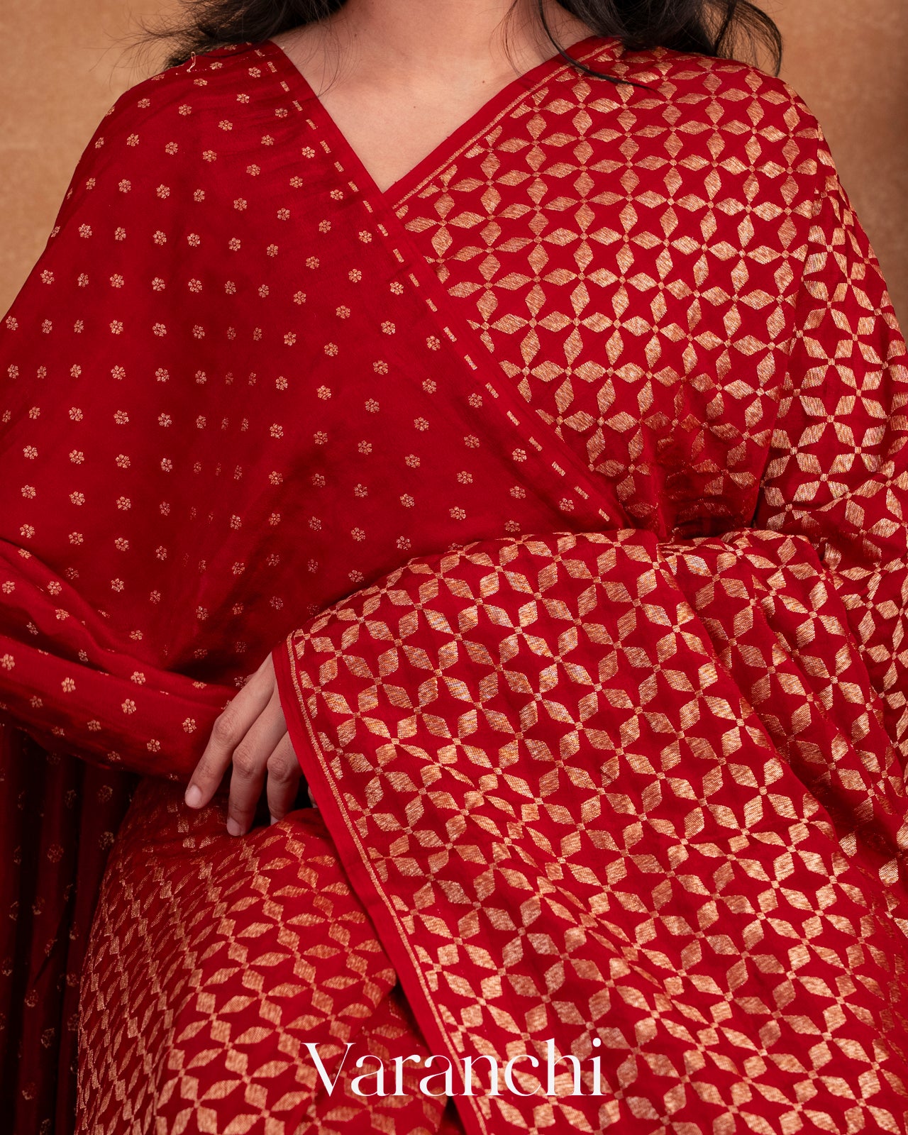 Deep Red Pure Crepe Silk Handloom Saree