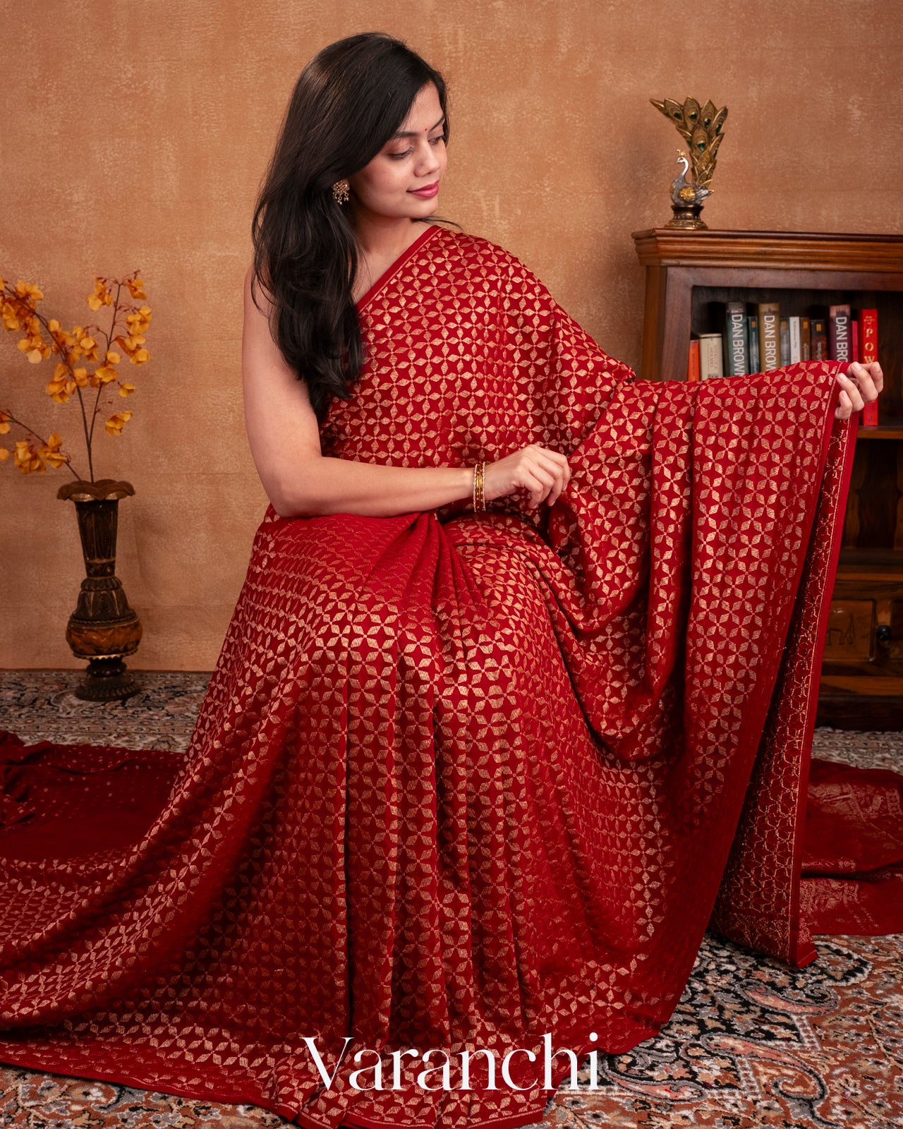 Deep Red Pure Crepe Silk Handloom Saree