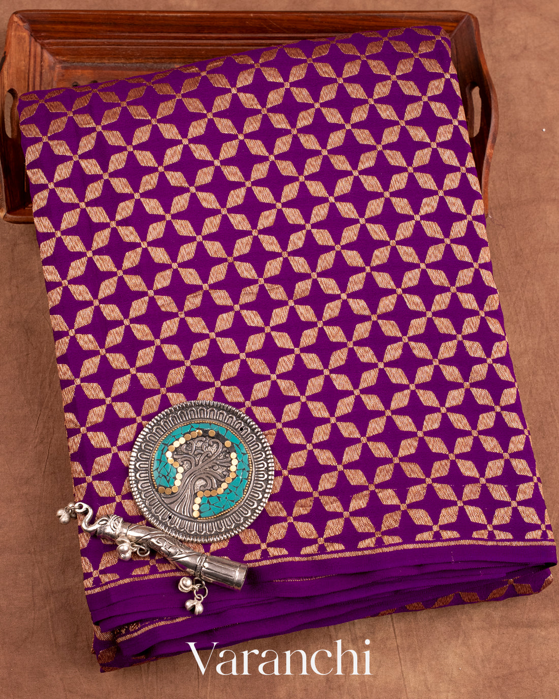 Purple Pure Crepe Silk Handloom Saree
