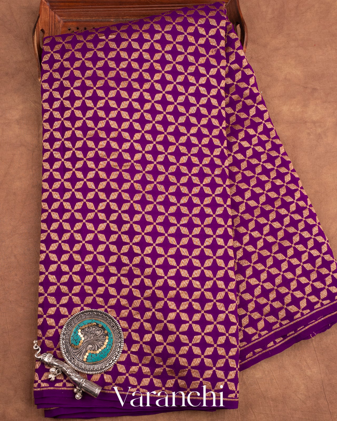 Purple Pure Crepe Silk Handloom Saree