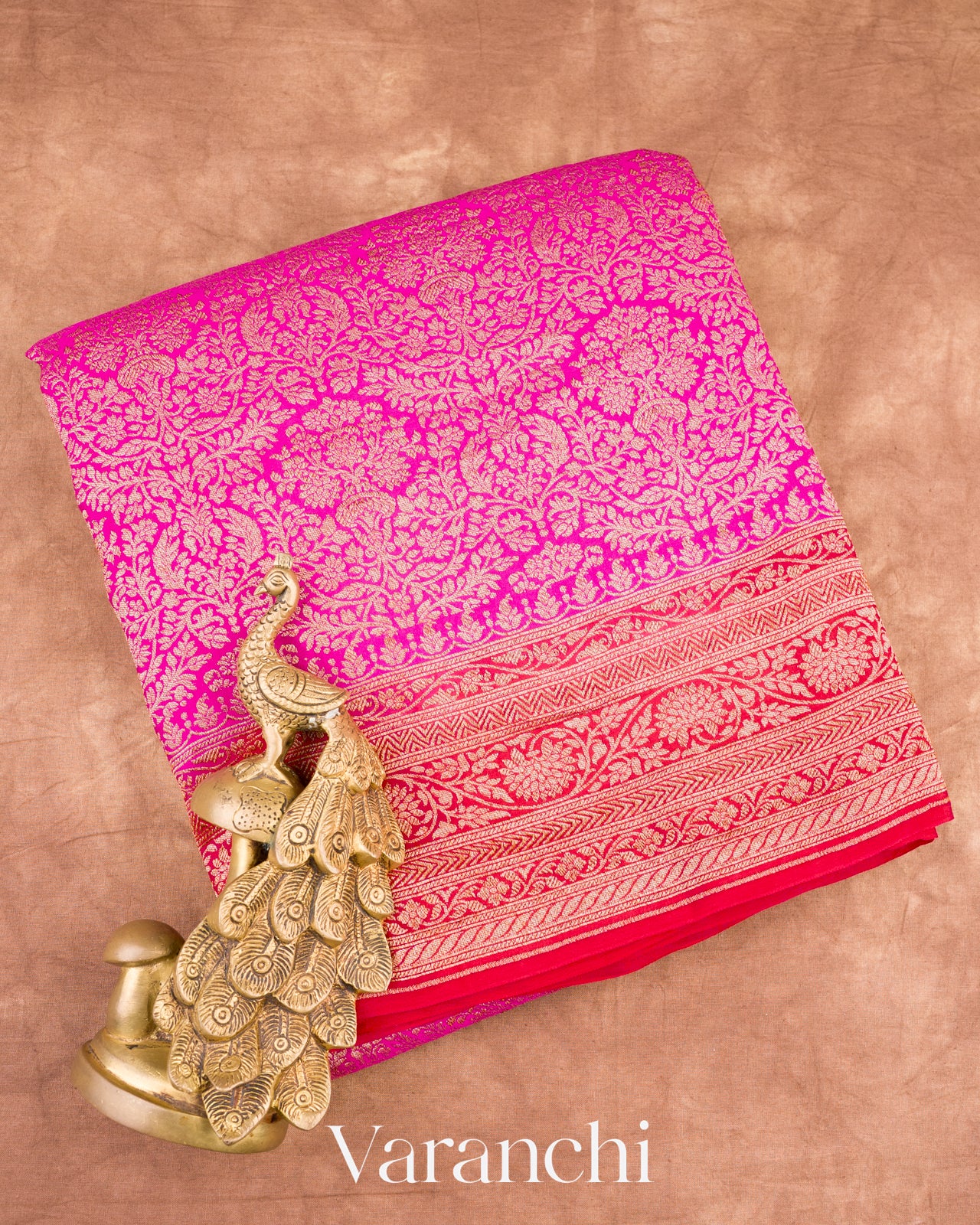 Magenta Pink Heavy Brocade Pure Crepe Silk Handloom Saree