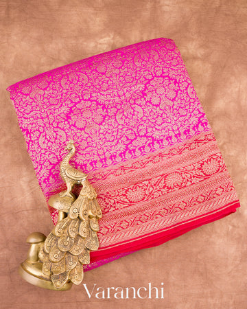 Magenta Pink Heavy Brocade Pure Crepe Silk Handloom Saree