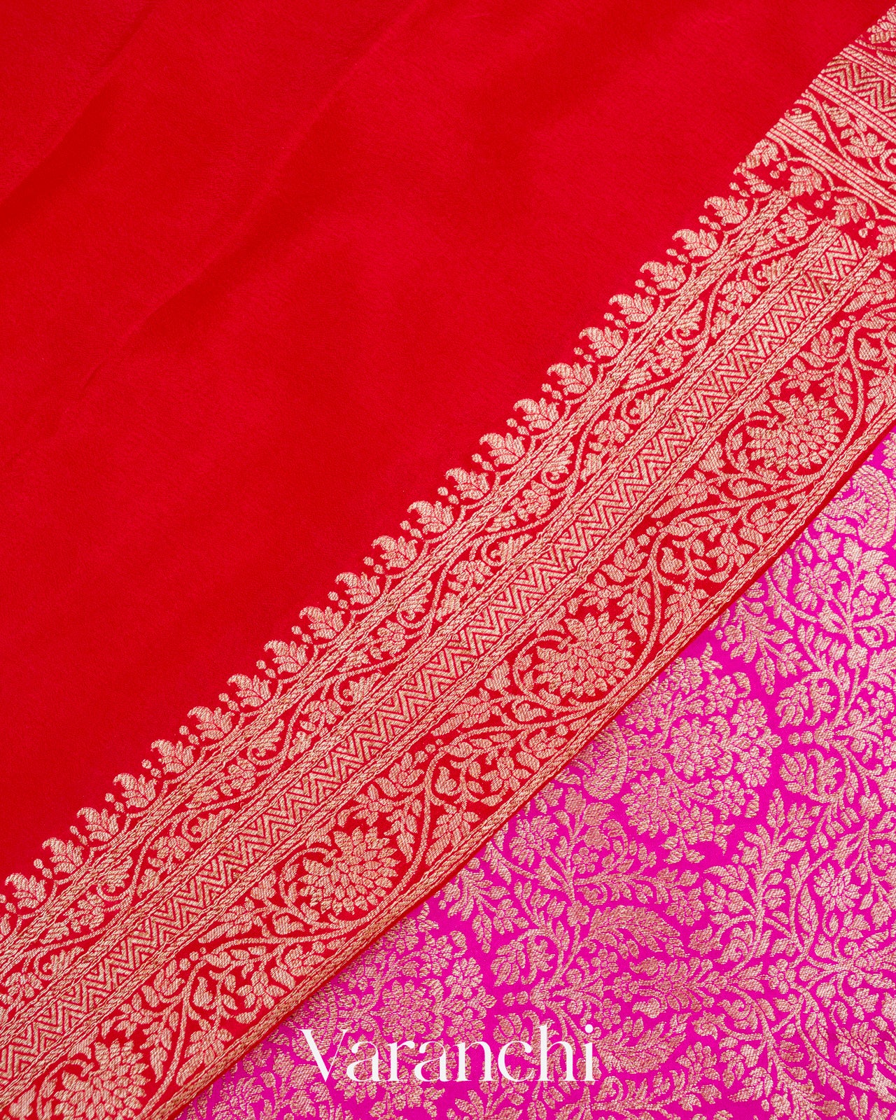 Magenta Pink Heavy Brocade Pure Crepe Silk Handloom Saree