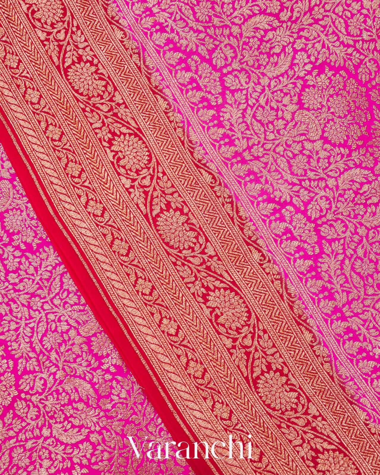 Magenta Pink Heavy Brocade Pure Crepe Silk Handloom Saree