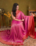 Magenta Pink Heavy Brocade Pure Crepe Silk Handloom Saree