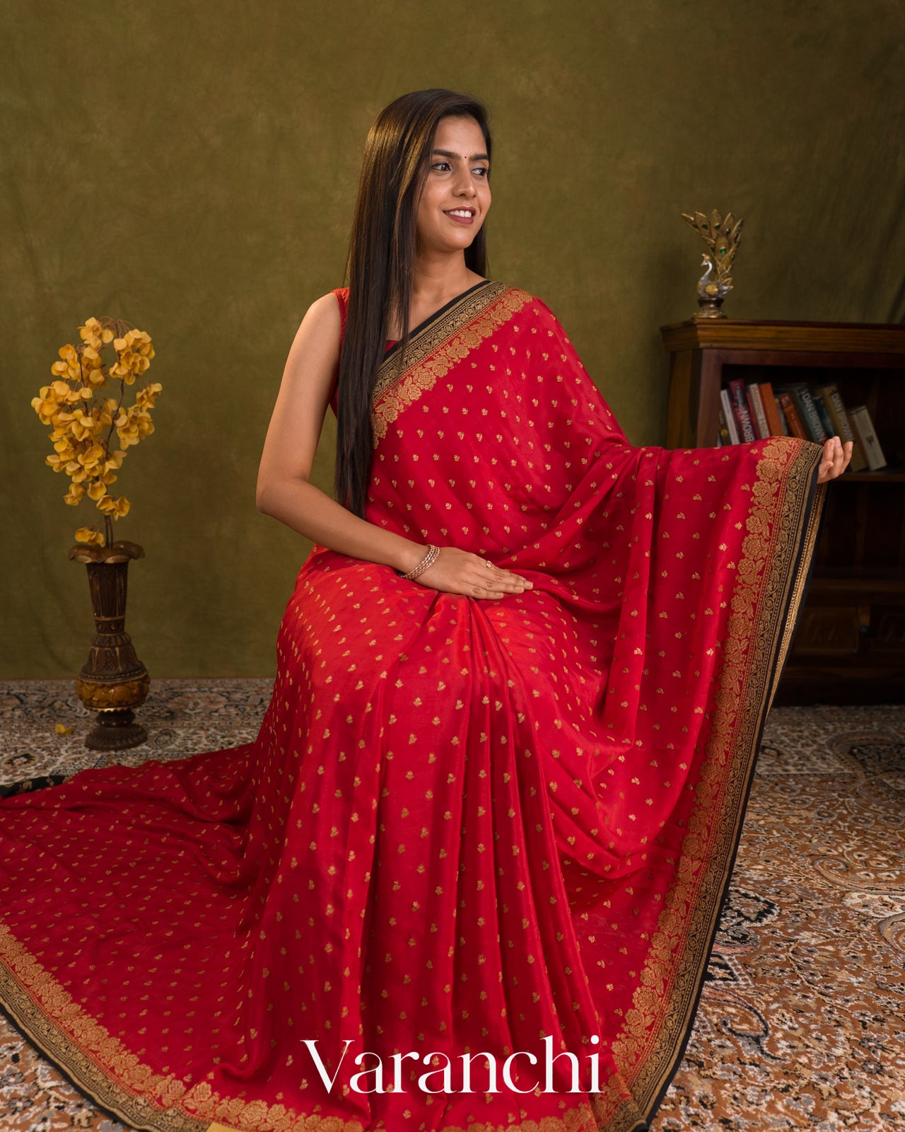Crimson Red Pure Crepe Silk Handloom Saree