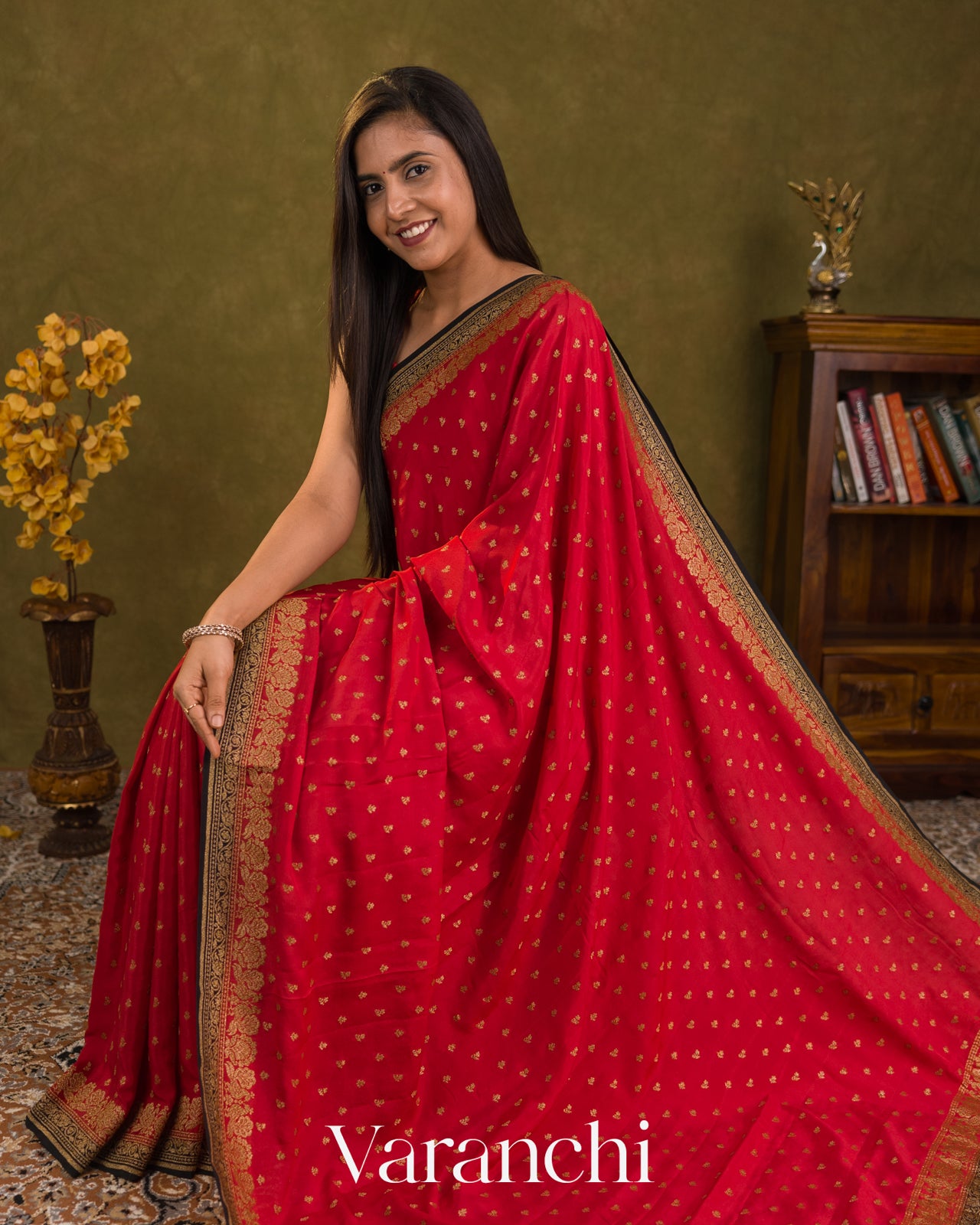 Crimson Red Pure Crepe Silk Handloom Saree