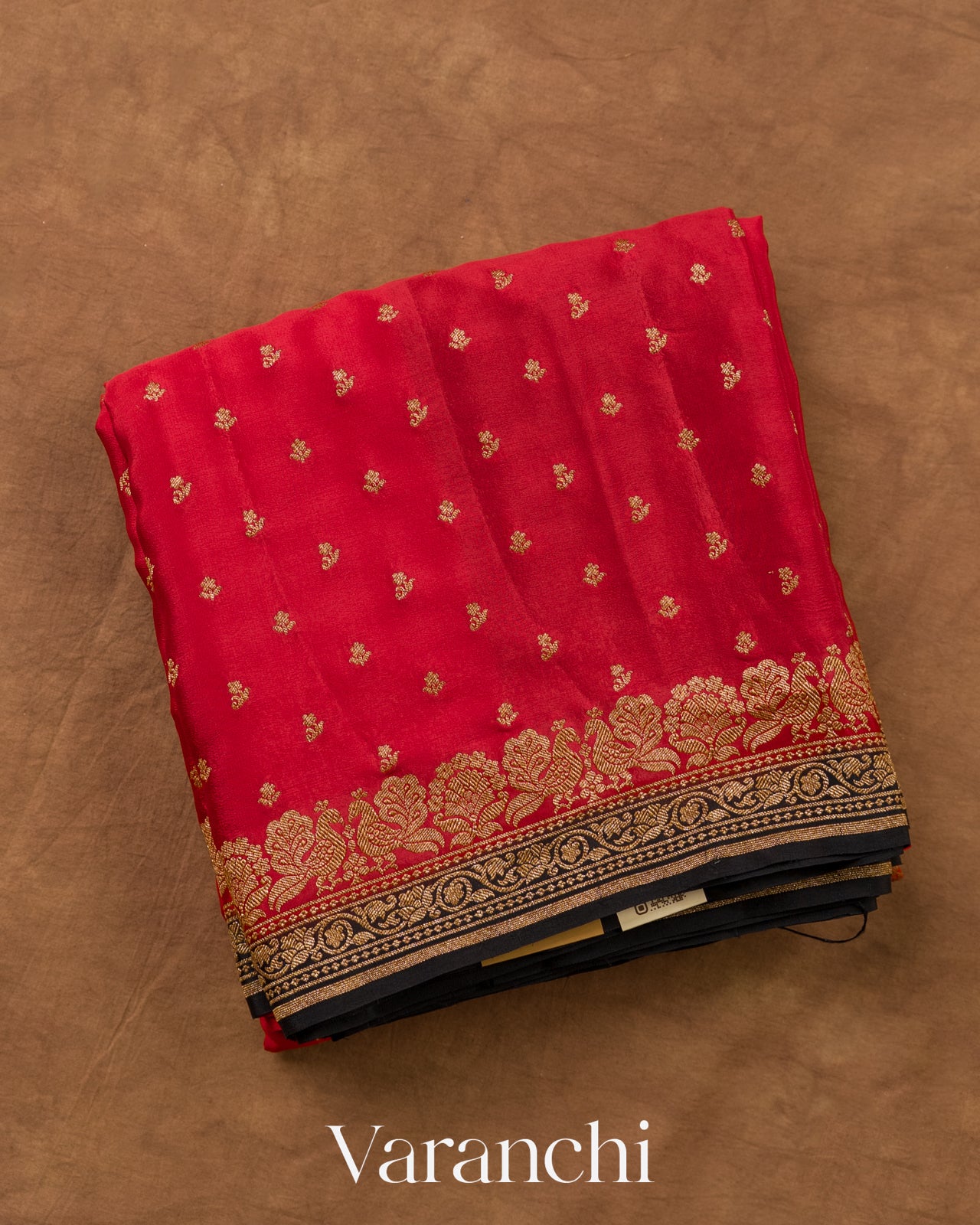 Crimson Red Pure Crepe Silk Handloom Saree
