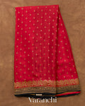 Crimson Red Pure Crepe Silk Handloom Saree