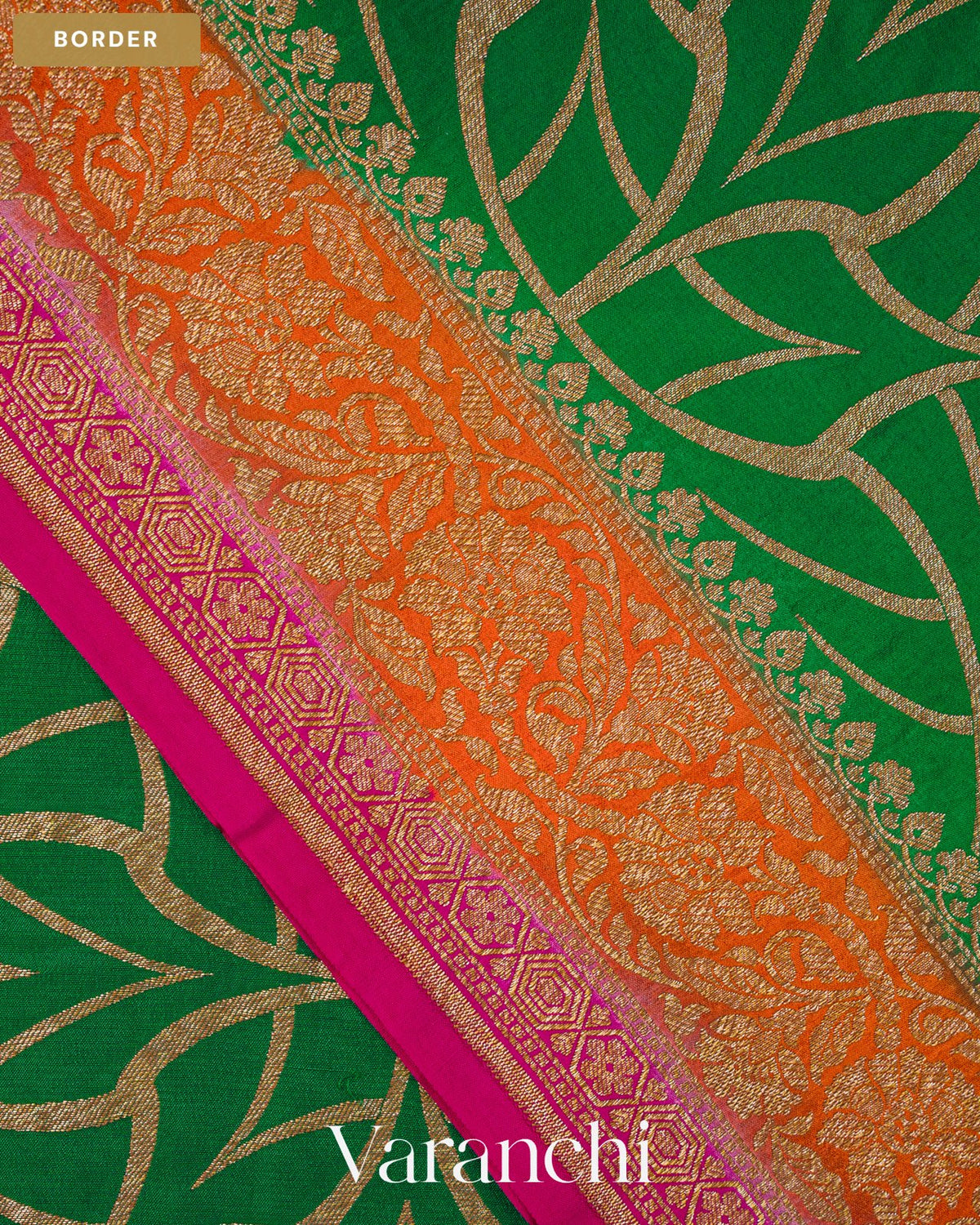 Bottle Green Pure Crepe Silk Handloom Saree — Border