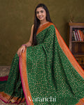 Bottle Green Pure Crepe Silk Handloom Saree — Draped