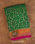Bottle Green Pure Crepe Silk Handloom Saree — Folded