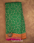 Bottle Green Pure Crepe Silk Handloom Saree — Full Saree