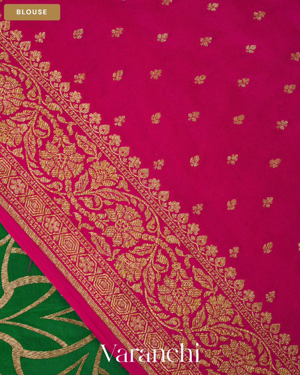 Bottle Green Pure Crepe Silk Handloom Saree — Blouse