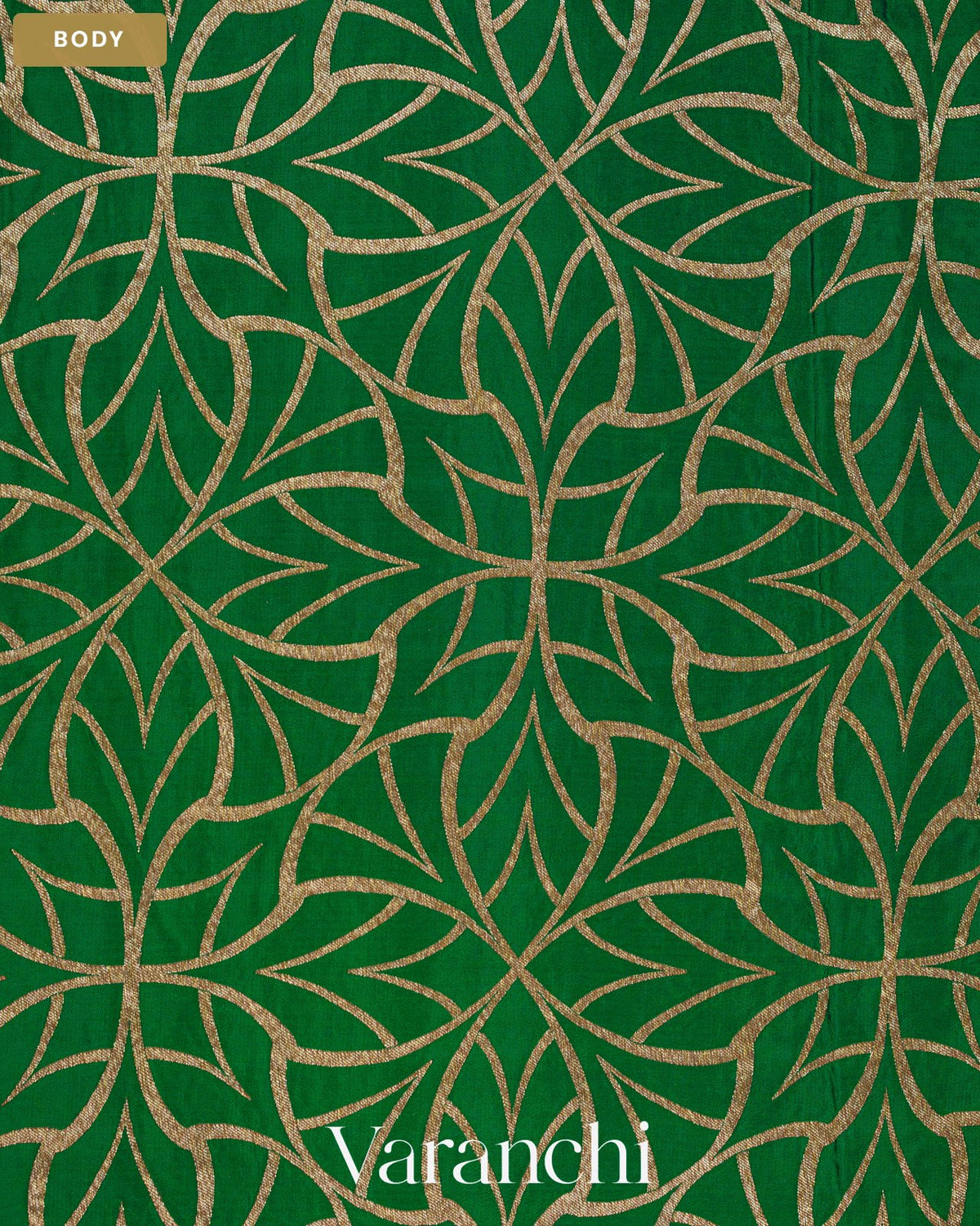 Bottle Green Pure Crepe Silk Handloom Saree — Body