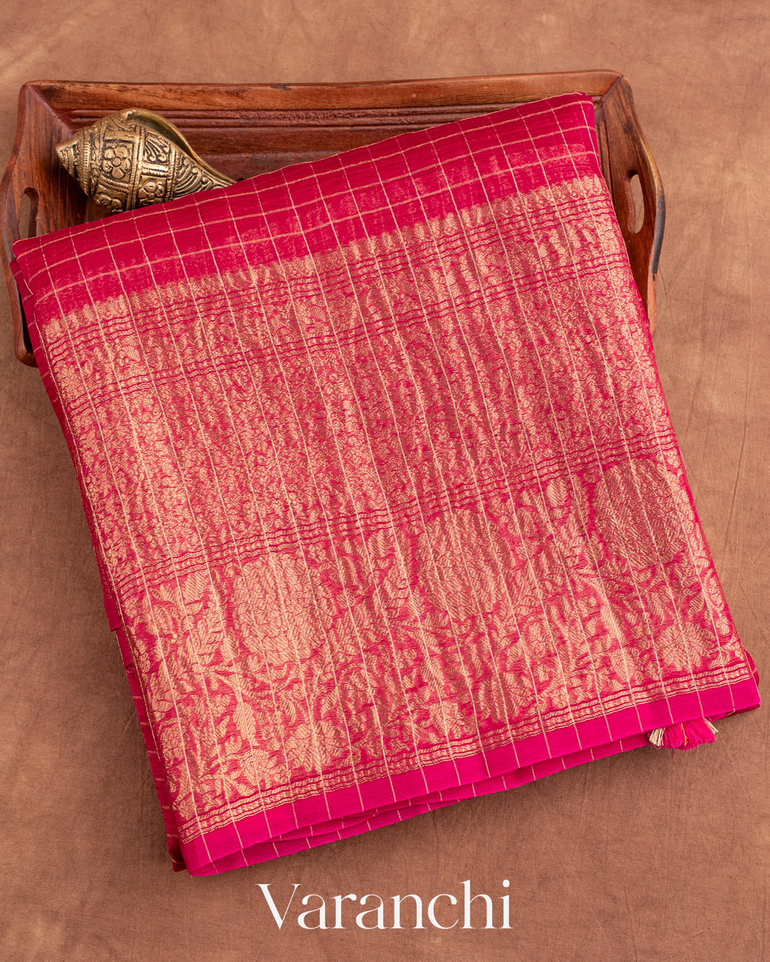 Rani Pink Pure Crush Kora Silk Saree