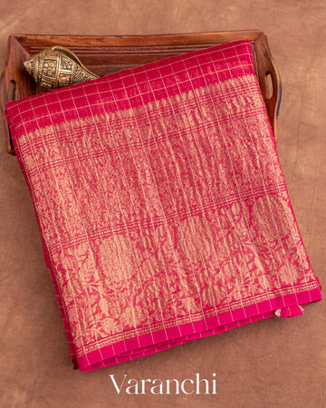 Rani Pink Pure Crush Kora Silk Saree