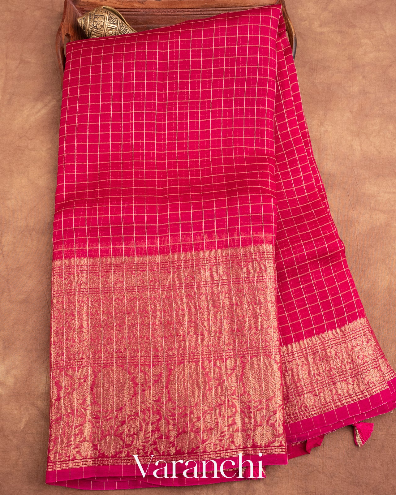 Rani Pink Pure Crush Kora Silk Saree