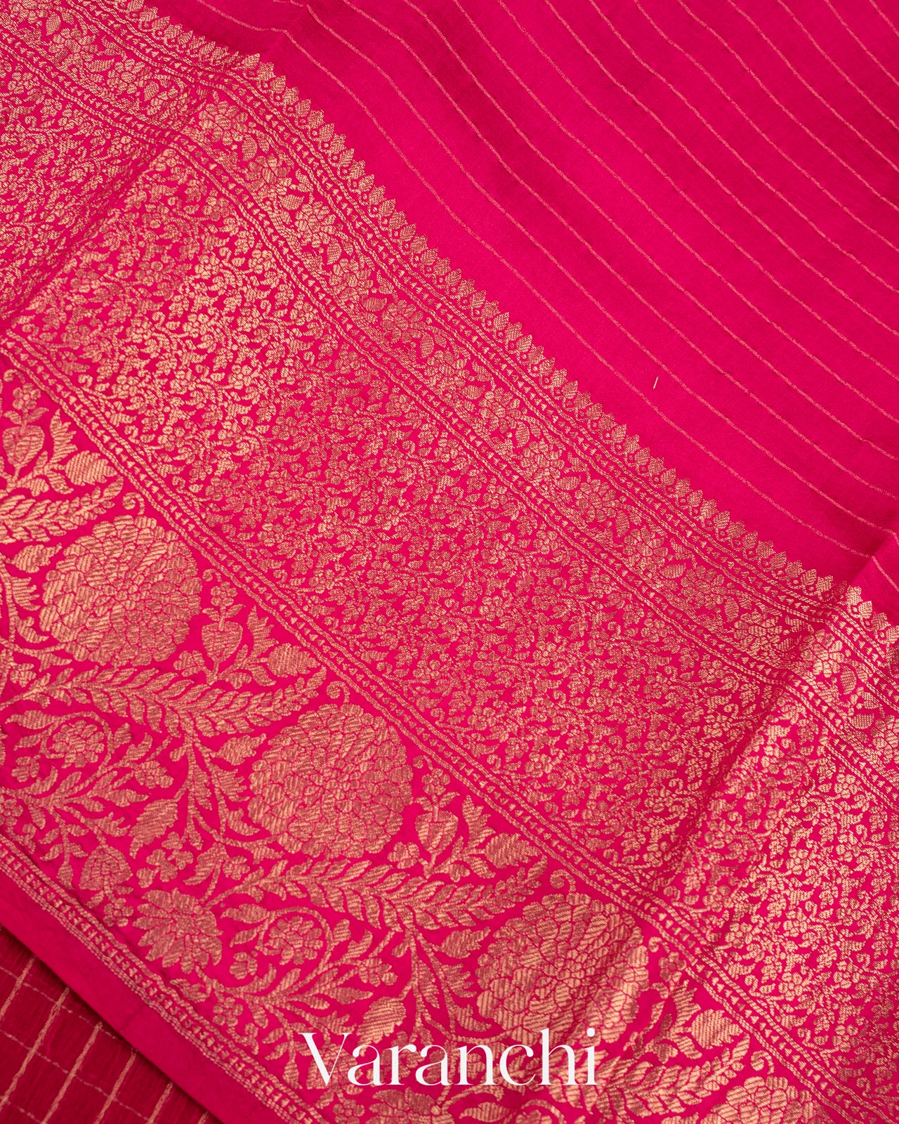 Rani Pink Pure Crush Kora Silk Saree