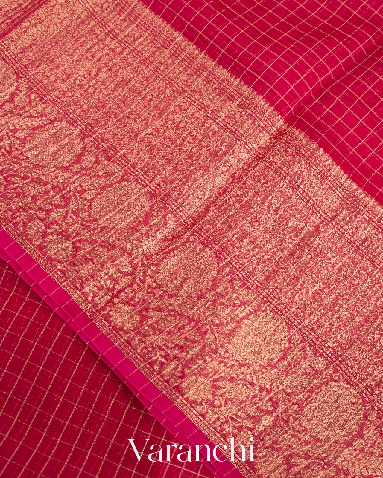 Rani Pink Pure Crush Kora Silk Saree