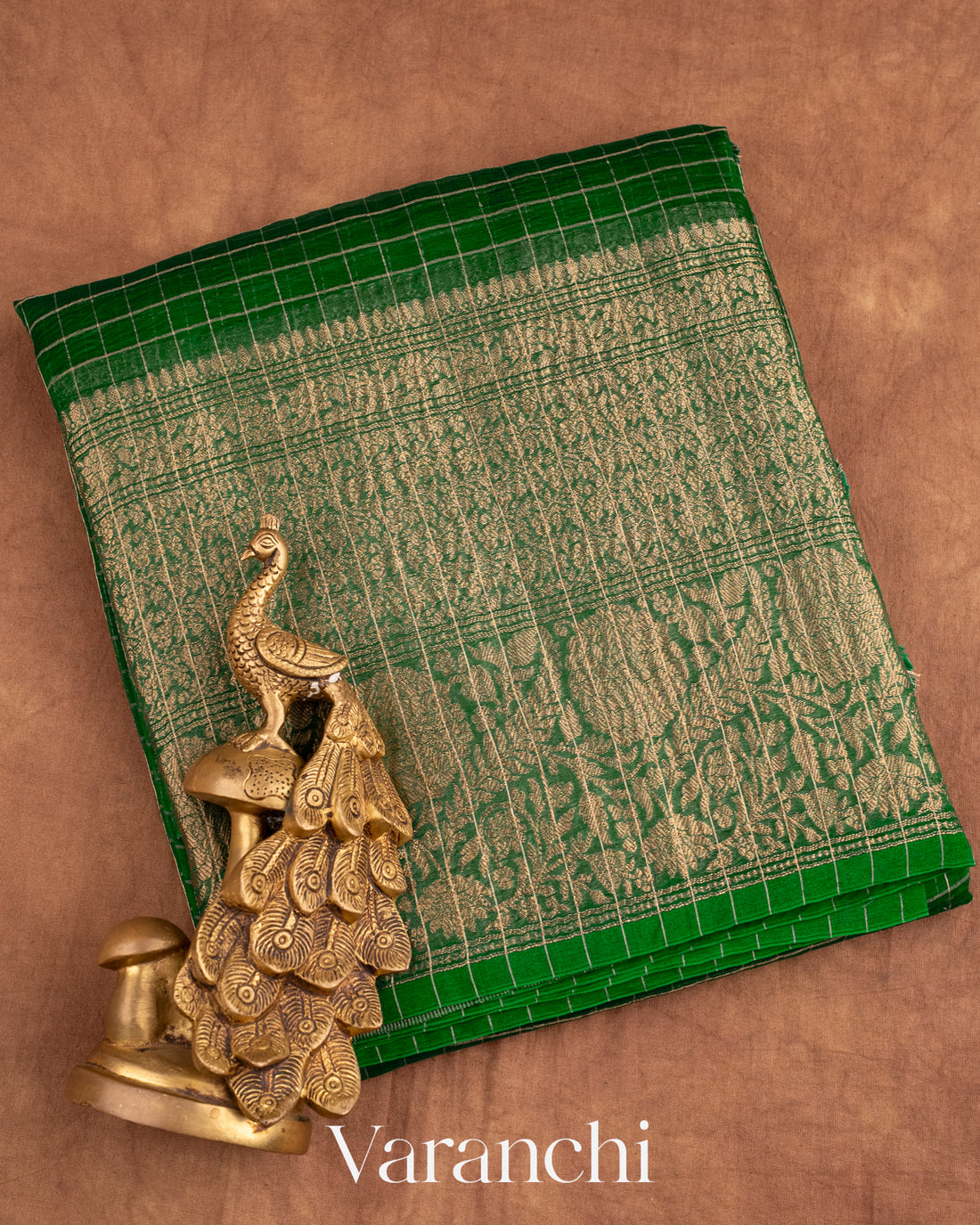 Dark Green Pure Crush Kora Silk Saree