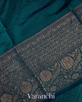 Prussian Blue Pure Crush Kora Silk Saree