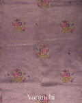 Lavender Floral Embroidered Pure Crush Tissue Kora Silk Saree