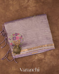 Lavender Floral Embroidered Pure Crush Tissue Kora Silk Saree