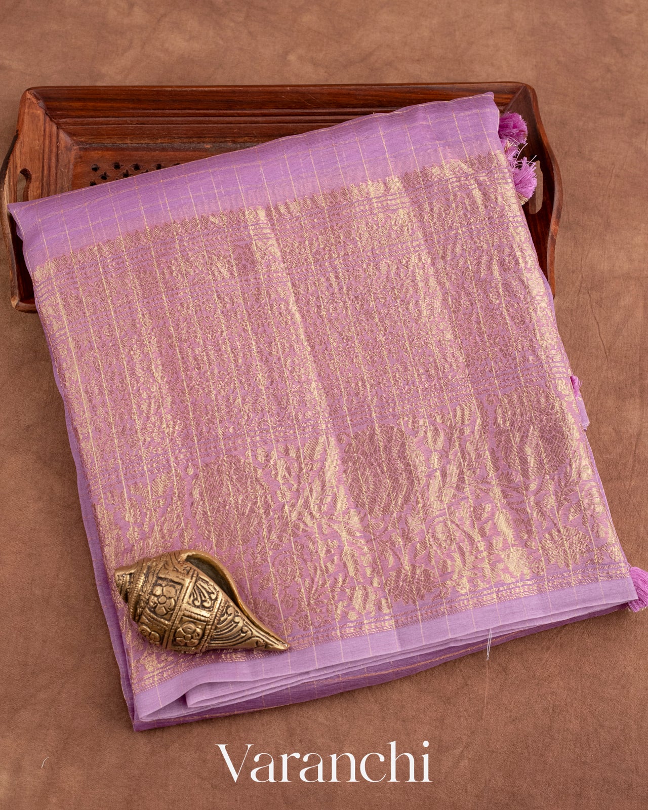 Lavender Pure Crush Kora Silk Saree