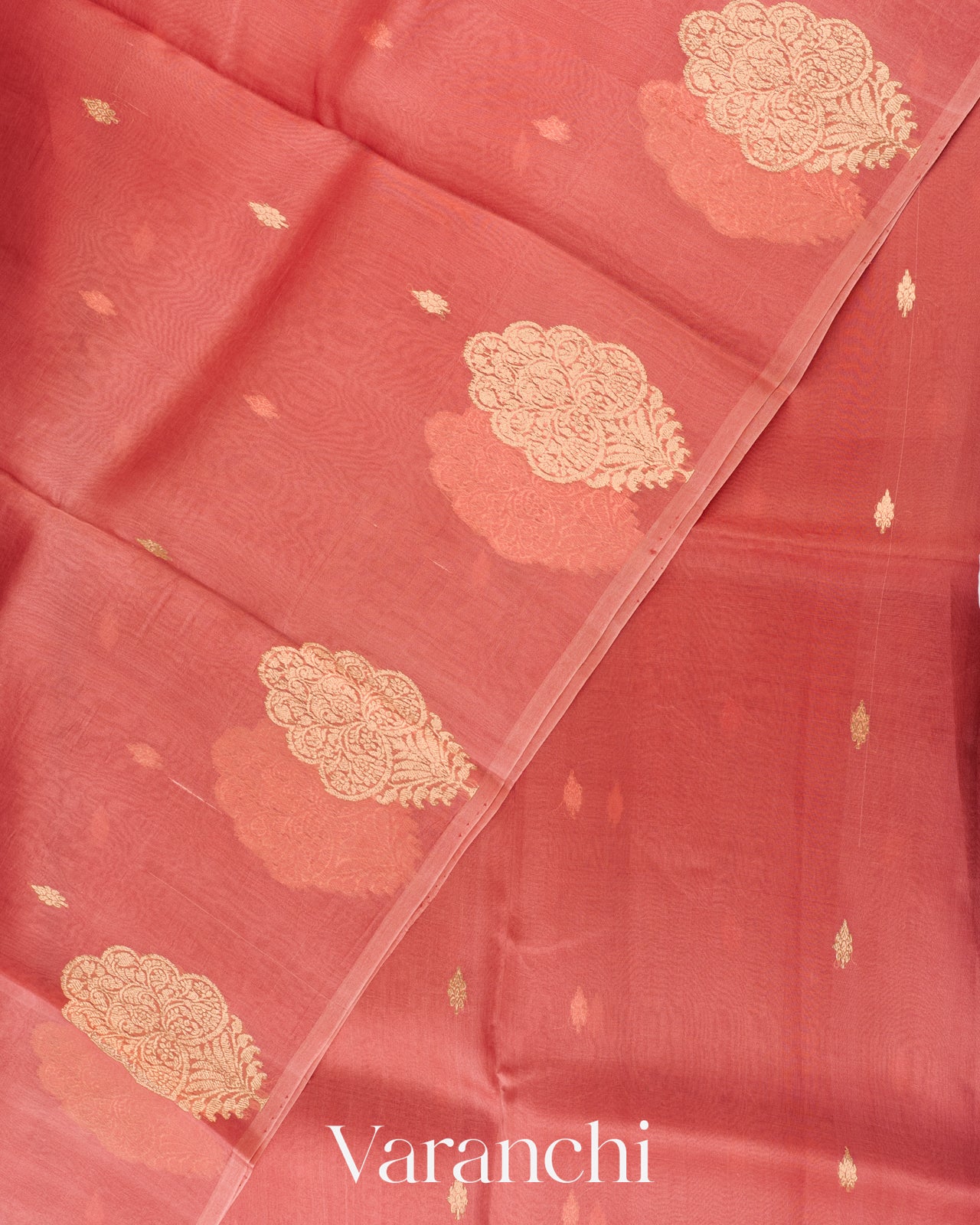 Dusty Coral Pink Borderless Pure Kora Silk Handloom Saree