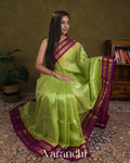 Parrot Green Korvai Pure Kanchipuram Silk Cotton Handloom Saree