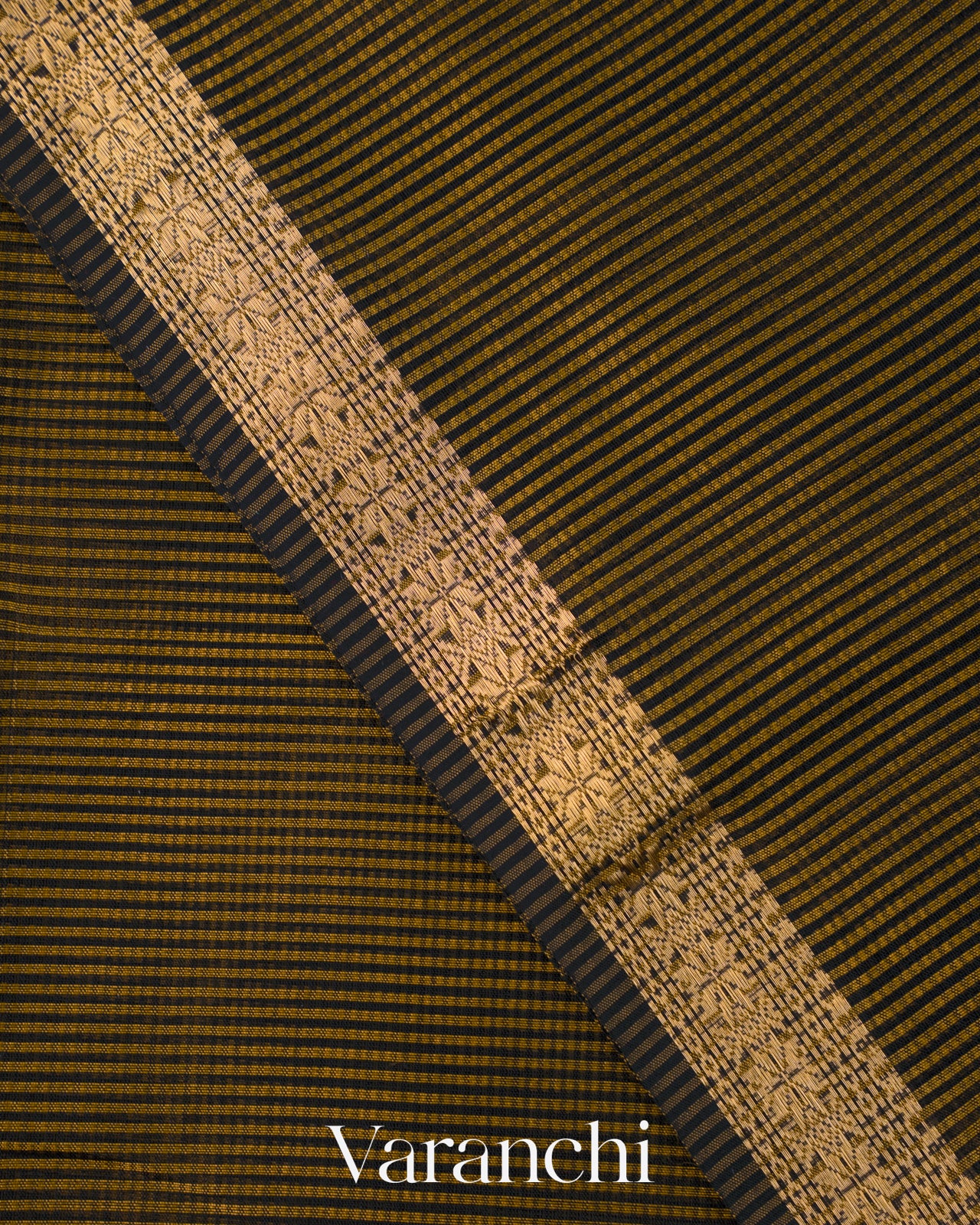 Golden Brown Striped Pure Maheshwari Silk Cotton Handloom Saree