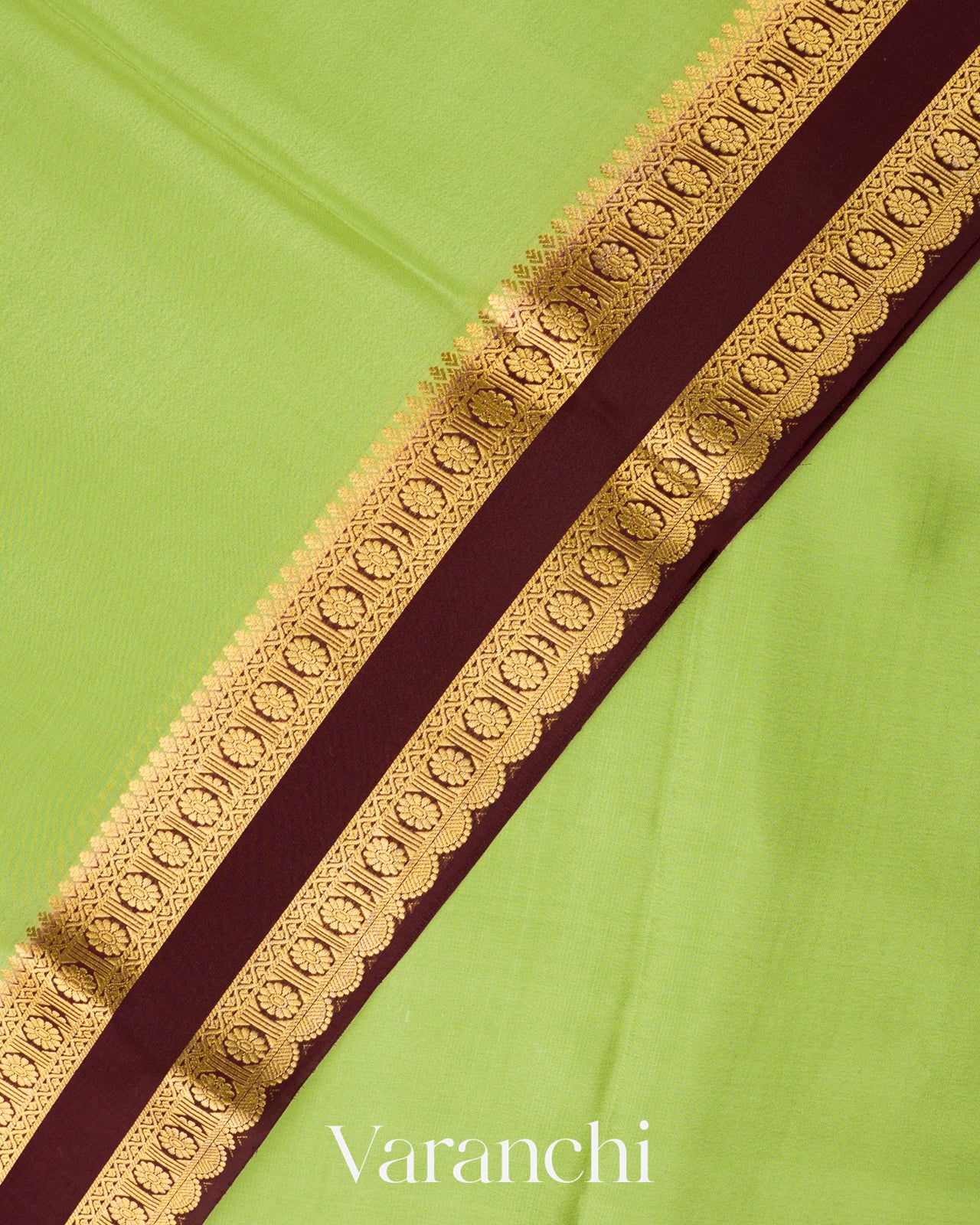 Leaf Green-Deep Wine Maroon Pure Mysore Crepe Silk Saree