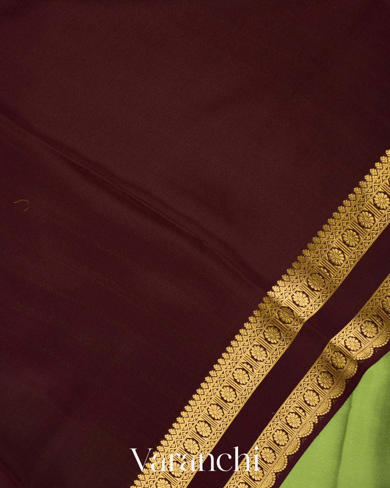 Leaf Green-Deep Wine Maroon Pure Mysore Crepe Silk Saree