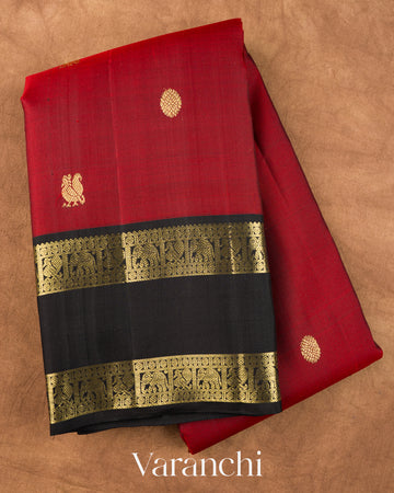 Vermillion Red Pure Kanchipuram Silk Handloom Saree