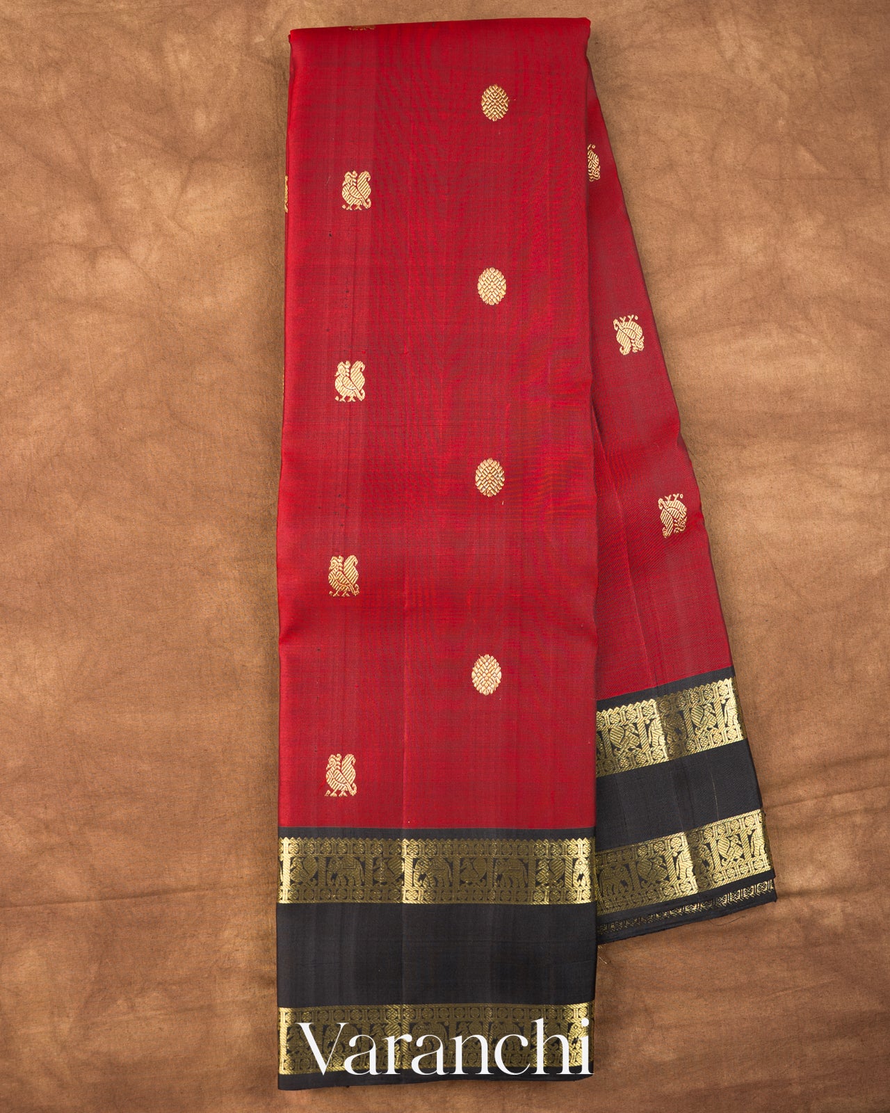 Vermillion Red Pure Kanchipuram Silk Handloom Saree