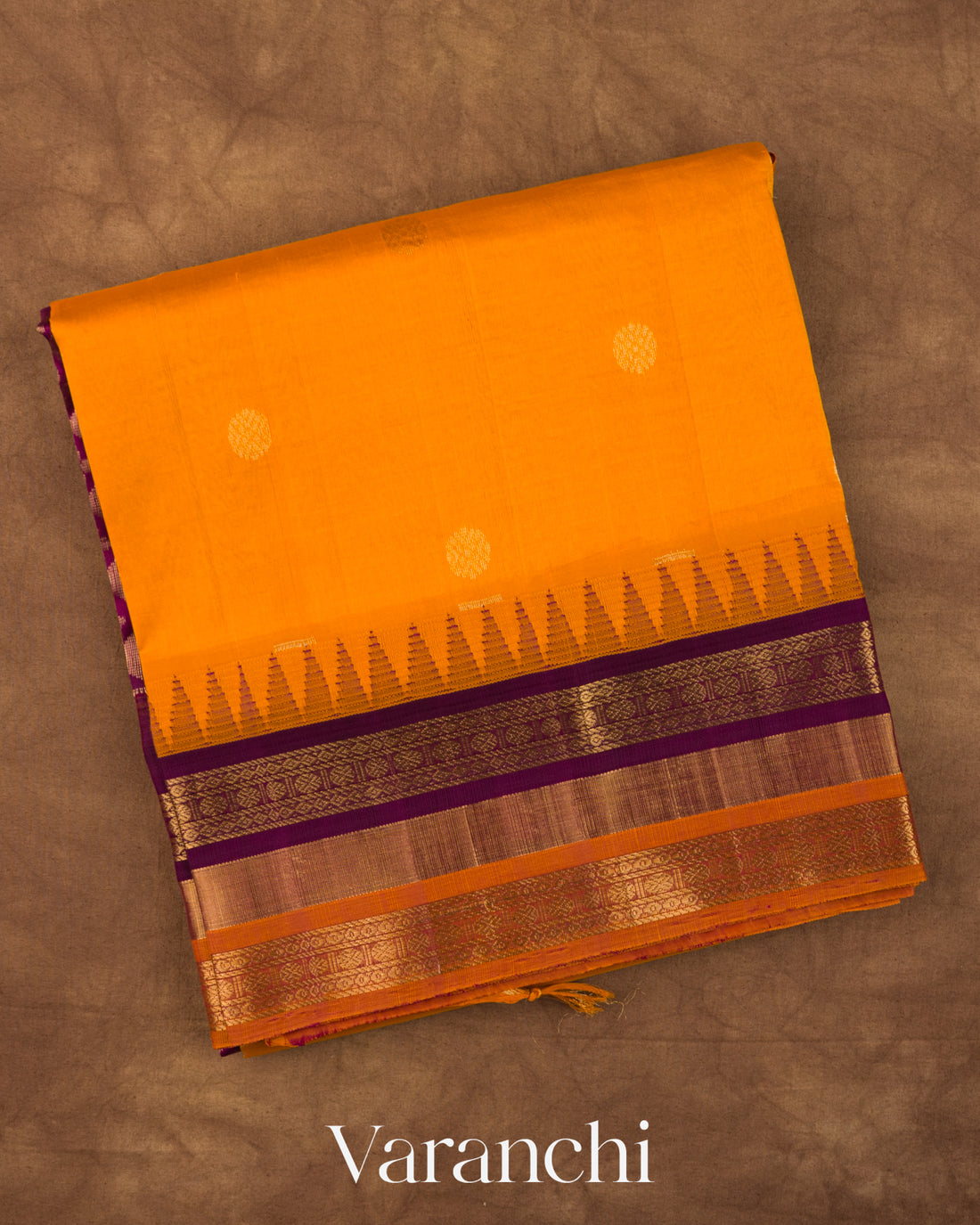 Mango Yellow and Deep Purple Pure Kanchipuram Silk Cotton Handloom Saree