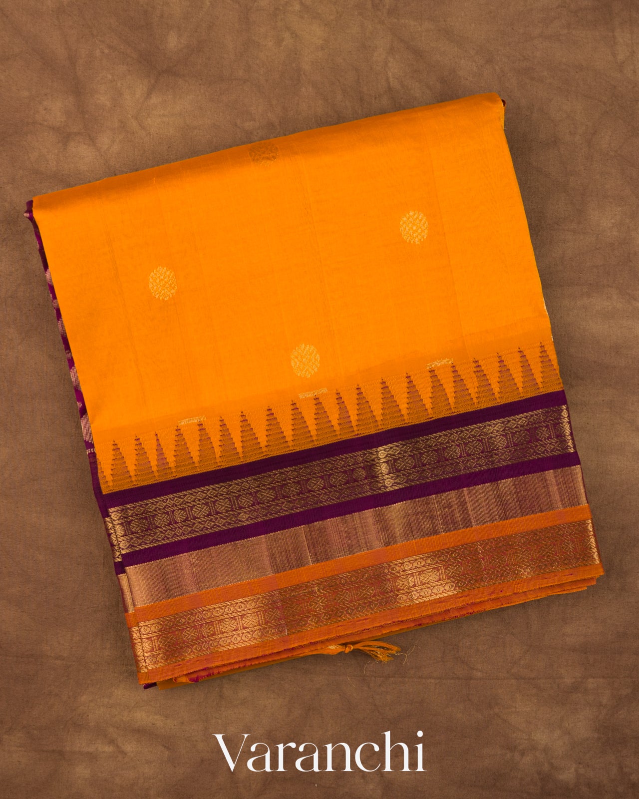 Mango Yellow and Deep Purple Pure Kanchipuram Silk Cotton Handloom Saree