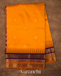 Mango Yellow and Deep Purple Pure Kanchipuram Silk Cotton Handloom Saree