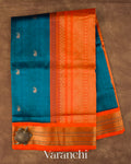 Peacock Blue Pure Kanchipuram Silk Cotton Handloom Saree