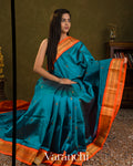 Peacock Blue Pure Kanchipuram Silk Cotton Handloom Saree