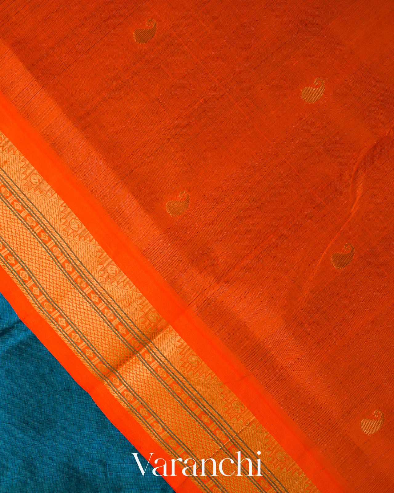 Peacock Blue Pure Kanchipuram Silk Cotton Handloom Saree