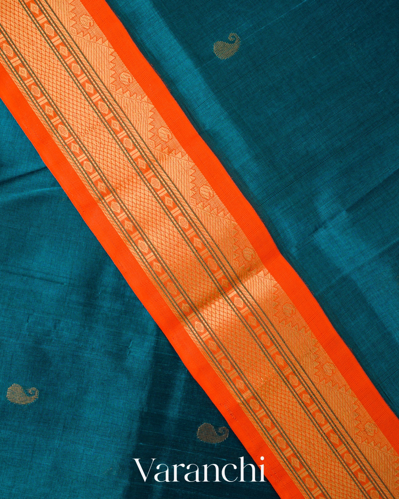 Peacock Blue Pure Kanchipuram Silk Cotton Handloom Saree